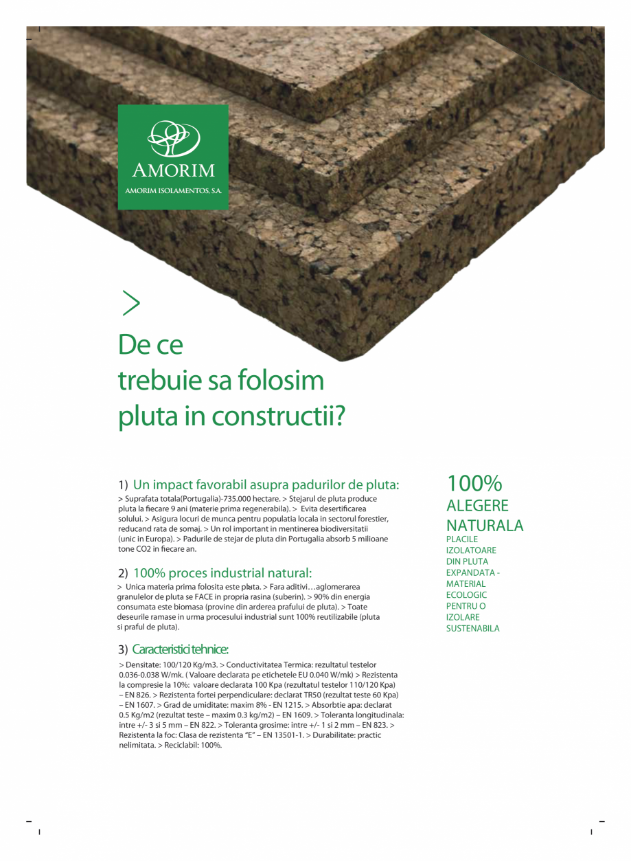 Pagina 1-De ce sa folosim pluta in constructii AMORIM PLACI Catalog, brosura Romana De ce
trebuie sa folosim
...