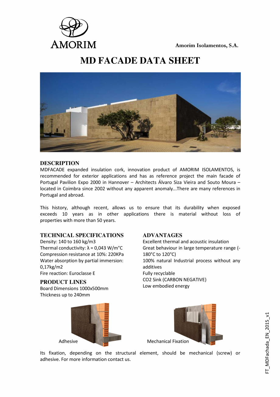 Pagina 1-Placi din pluta expandata   AMORIM MDFacade Fisa tehnica Engleza Amorim Isolamentos, S.A.

MD FACADE...