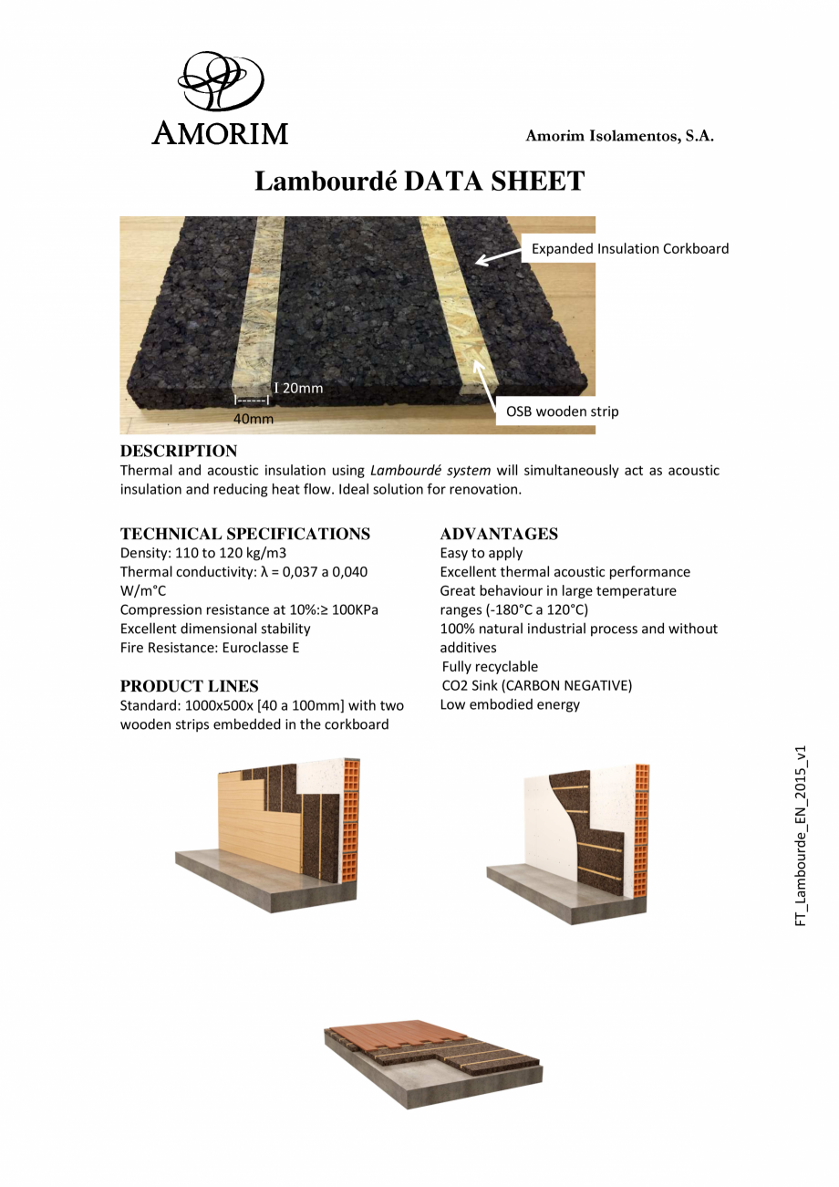 Pagina 1-Placi din pluta expandata AMORIM LAMBOURDE Fisa tehnica Engleza Amorim Isolamentos, S.A.

Lambourdé...