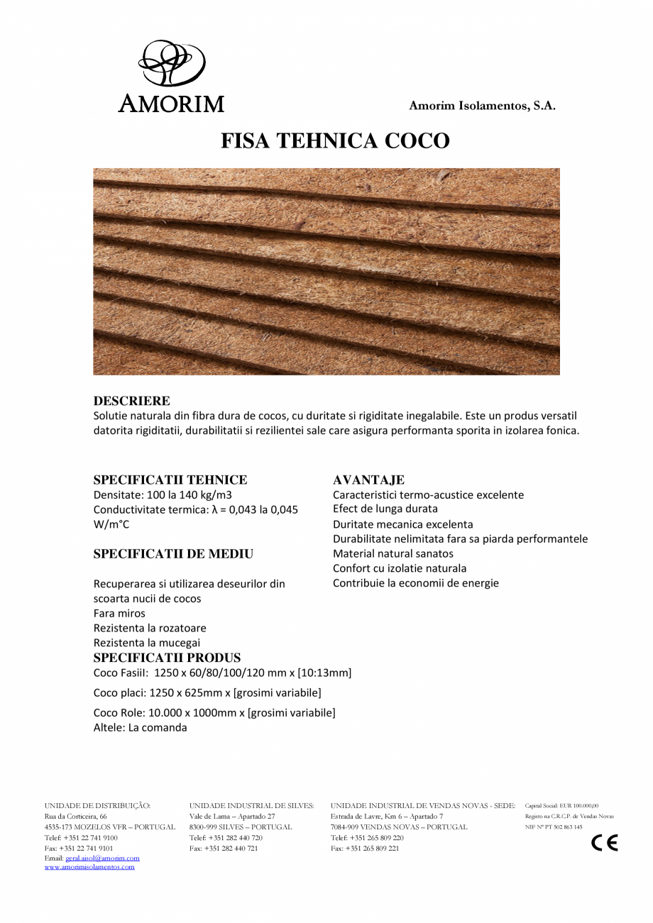 Pagina 1-Placi din fibra de cocos AMORIM Fisa tehnica Romana Amorim Isolamentos, S.A.

FISA TEHNICA COCO
...