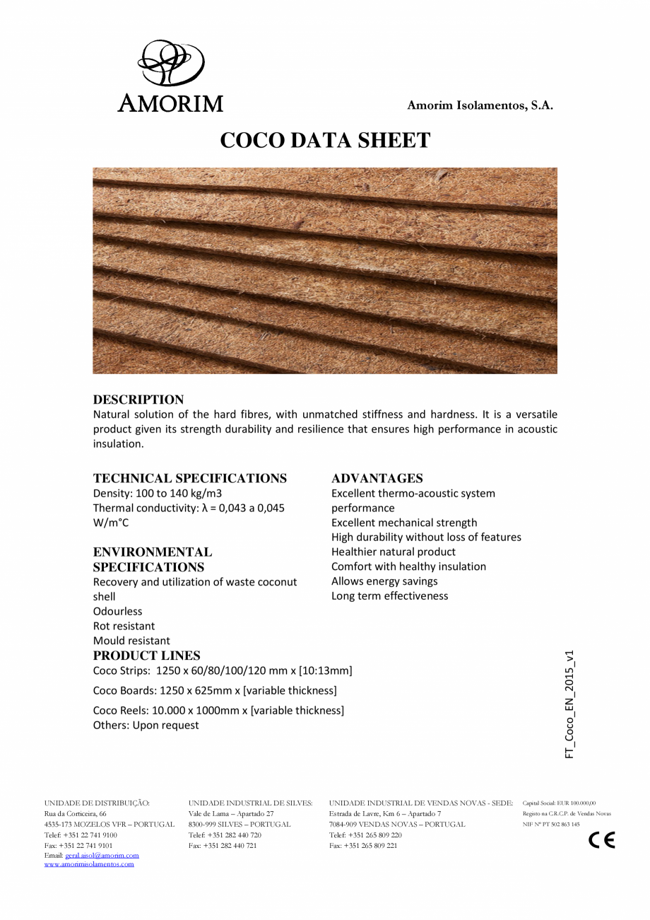 Pagina 1-Placi din fibra de cocos AMORIM Fisa tehnica Engleza Amorim Isolamentos, S.A.

COCO DATA SHEET
...