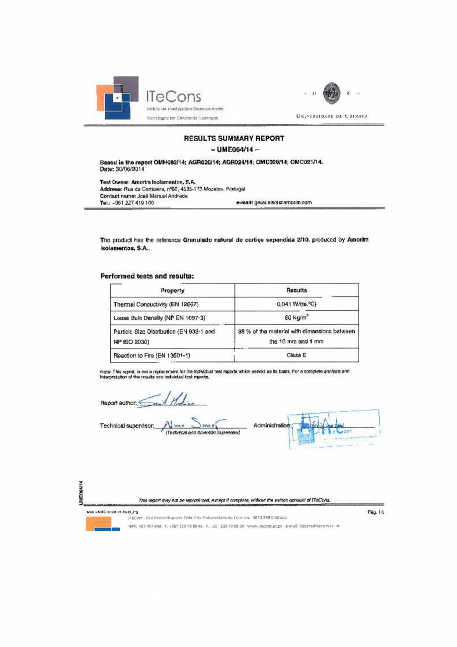 Pagina 2-Granule din pluta expandata AMORIM EXP-GR3/15 Fisa tehnica Engleza  3-10; 3-15 mm
(possible other...