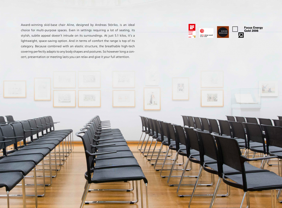 Pagina 2-Scaune Wilkhahn Aline-S Catalog, brosura Engleza mide membranes. Armrests
are optional extras in...