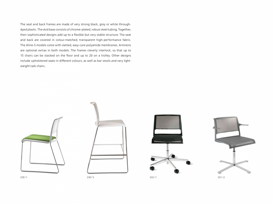Pagina 3-Scaune Wilkhahn Aline-S Catalog, brosura Engleza ith disc bases and MDF bonded-surface table tops...