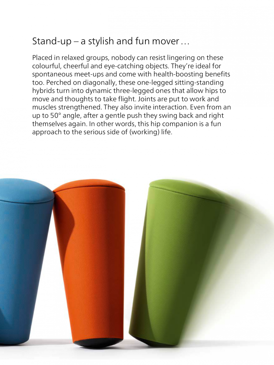 Pagina 2-Scaune Wilkhahn Stand-up Catalog, brosura Engleza  ensure it bounces back like a roly-poly toy. The ...