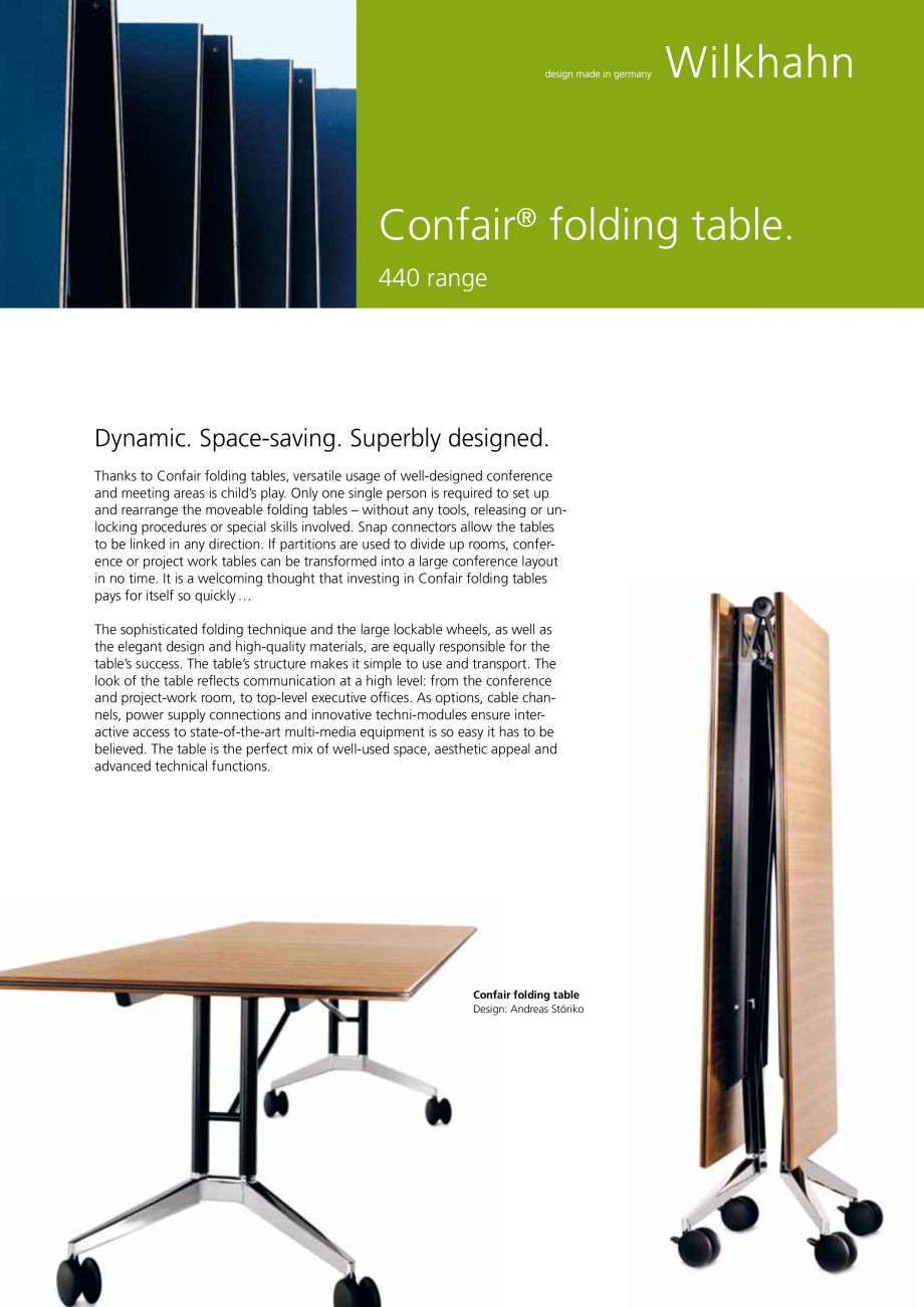 Pagina 1-Masa plianta Wilkhahn Confair Catalog, brosura Engleza Confair® folding table.
440 range

Dynamic. ...