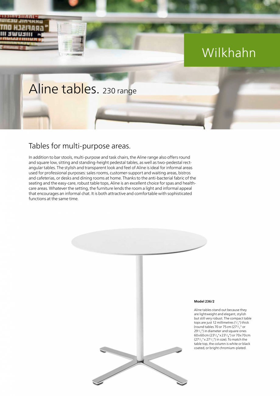 Pagina 1-Masa pentru zone multifunctionale  Wilkhahn Aline Catalog, brosura Engleza Aline tables. 230 range

...