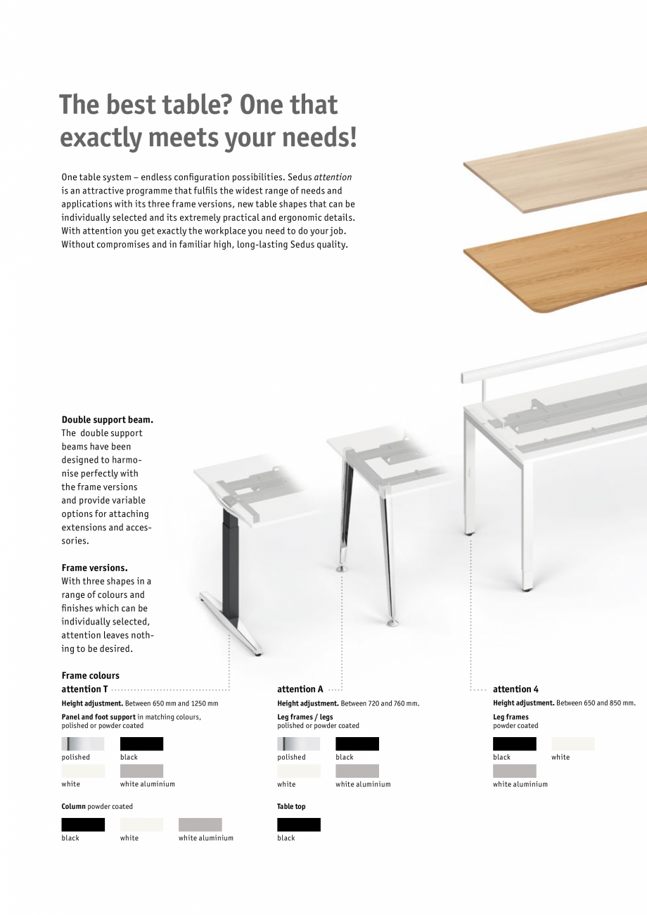 Pagina 12-Masa pentru birou SEDUS ATTENTION Meeting, ATTENTION Single, ATTENTION Team Specificații tehnice...