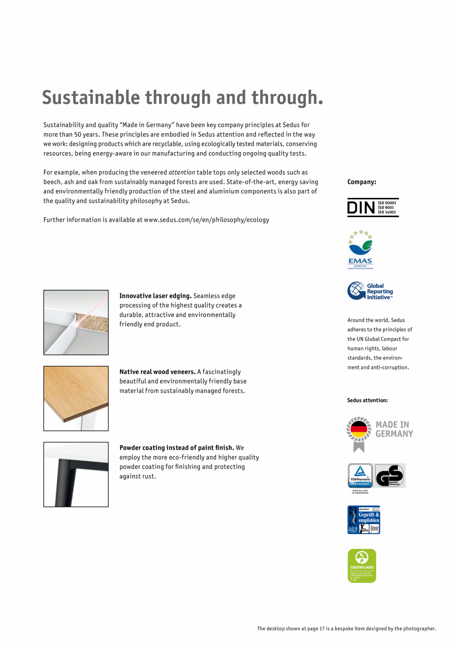 Pagina 17-Masa pentru birou SEDUS ATTENTION Meeting, ATTENTION Single, ATTENTION Team Specificații tehnice...