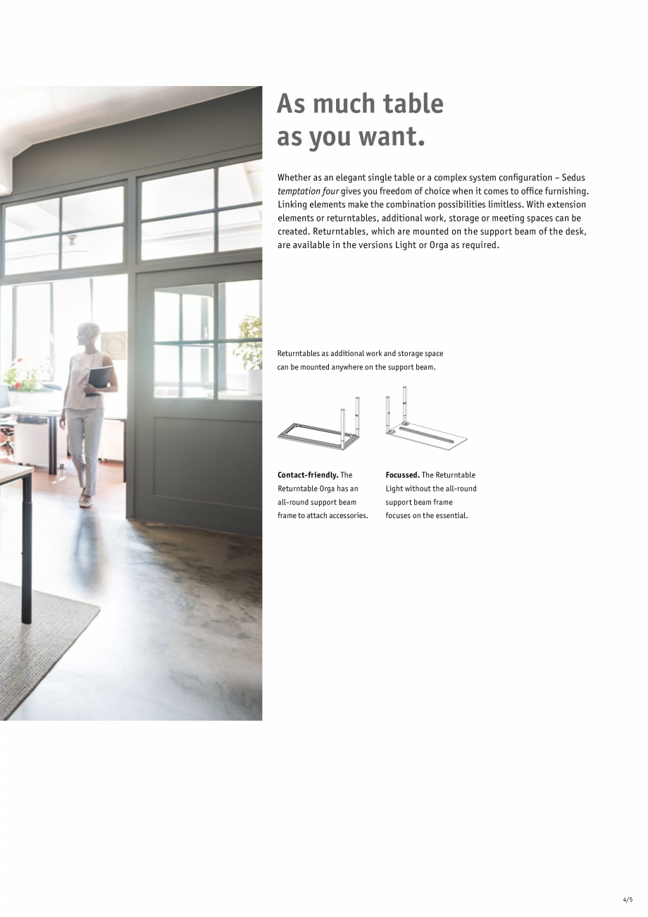 Pagina 5-Masa pentru birou SEDUS TEMPTATION FOUR Single Fisa tehnica Engleza laces, both bench configurations...