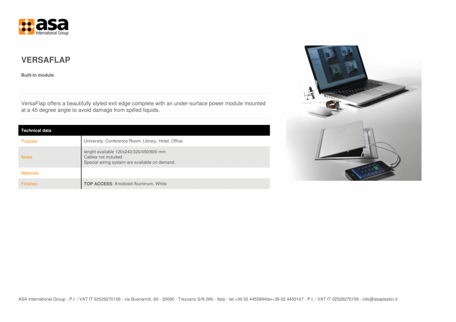Pagina 1-Priza incorporata ASA VersaFlap Fisa tehnica Engleza VERSAFLAP
Built-in module

VersaFlap offers a...