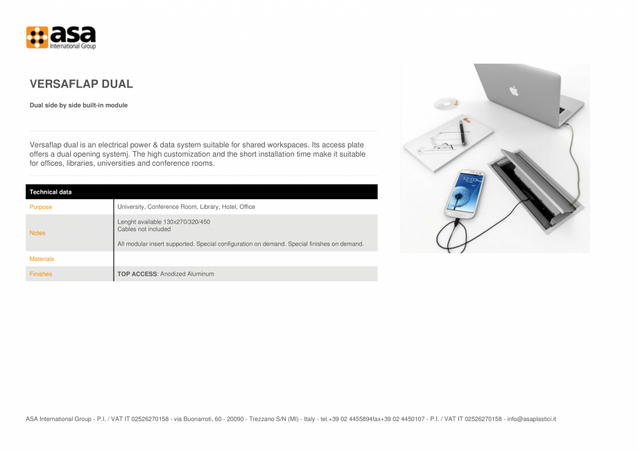 Pagina 1-Prize duale, incorporate alaturat ASA VersaFlap dual Fisa tehnica Engleza VERSAFLAP DUAL
Dual side...