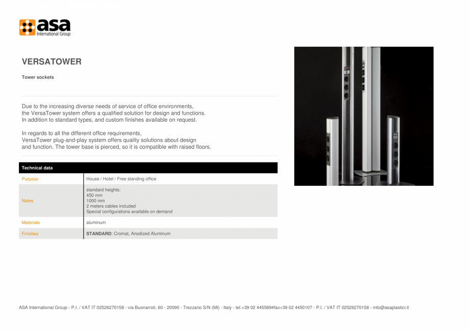 Pagina 1-Turn de prize ASA VersaTower Fisa tehnica Engleza VERSATOWER
Tower sockets

Due to the increasing...