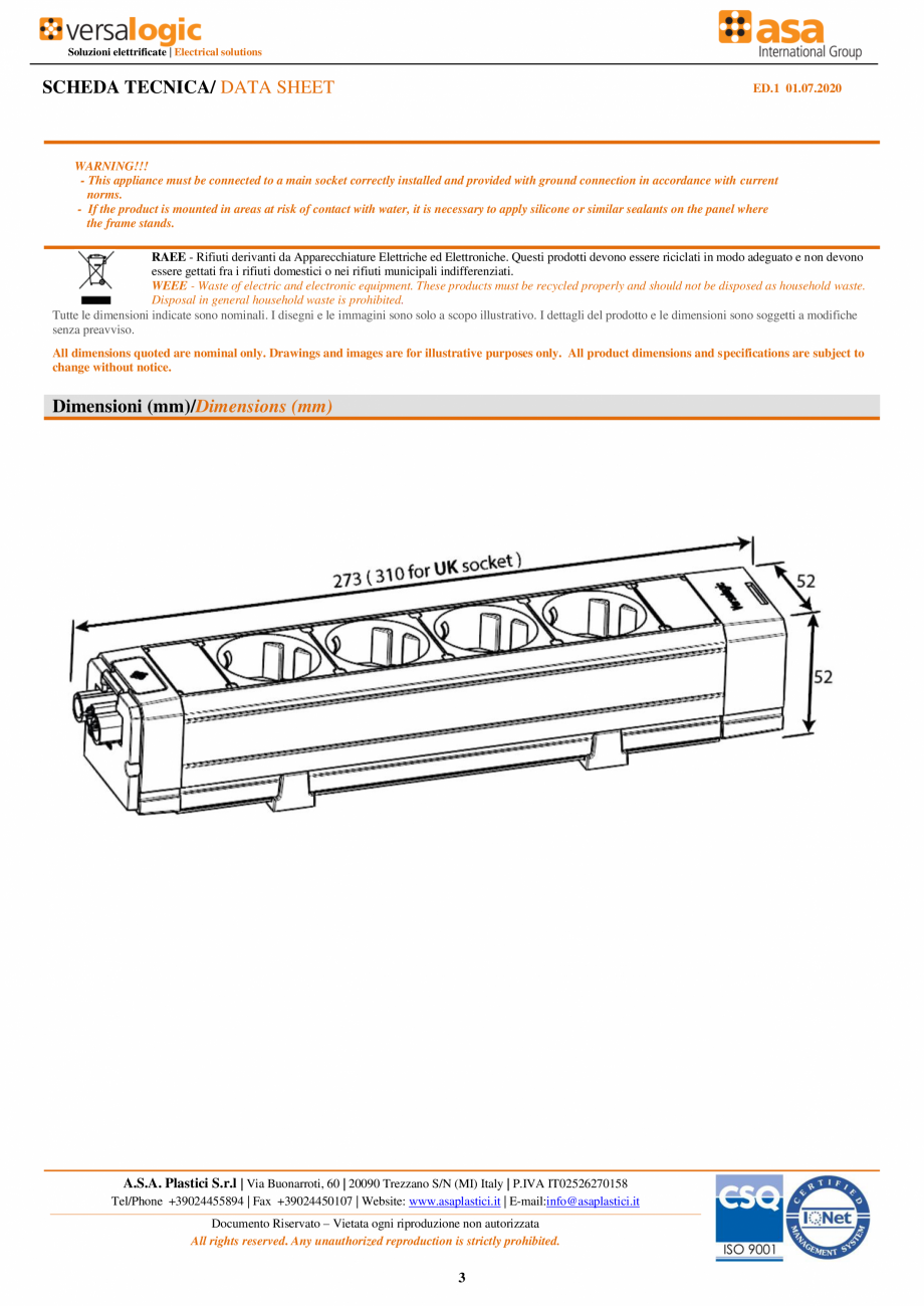 Pagina 5-Sistem multi-prize  ASA VersaTek Basic  Fisa tehnica Engleza, Italiana uct is mounted in areas at...