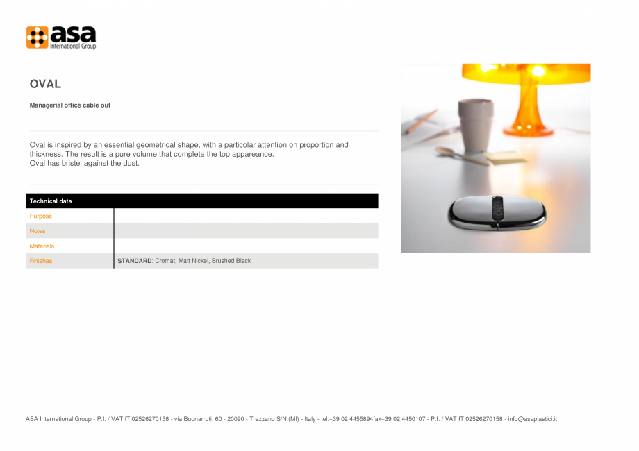 Pagina 1-Accesorii de cablare pentru birou managerial  ASA Oval Fisa tehnica Engleza OVAL
Managerial office...