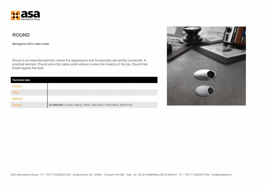 Pagina 1-Accesorii de cablare pentru birou managerial  ASA Round Fisa tehnica Engleza ROUND
Managerial office...