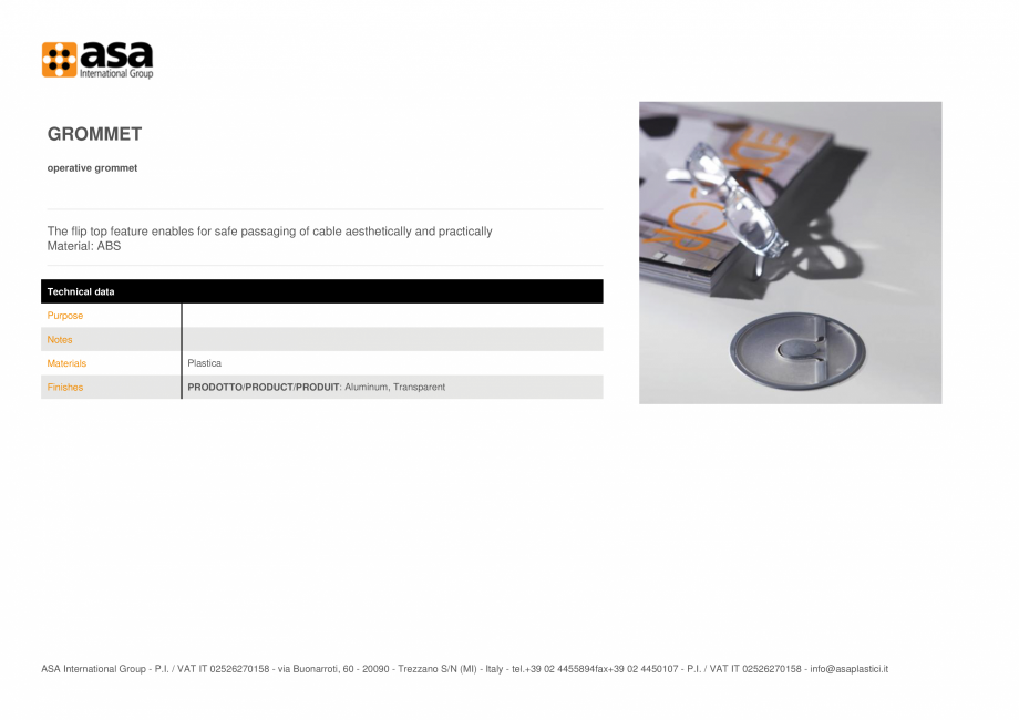 Pagina 1-Garnitura operativa  ASA Grommet Fisa tehnica Engleza GROMMET
operative grommet

The flip top...