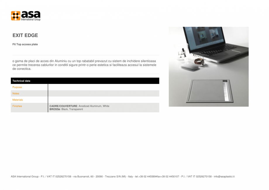 Pagina 1-Placuta de acces fixa ASA Exit edge Fisa tehnica Engleza EXIT EDGE
Fit Top access plate

o gama de...