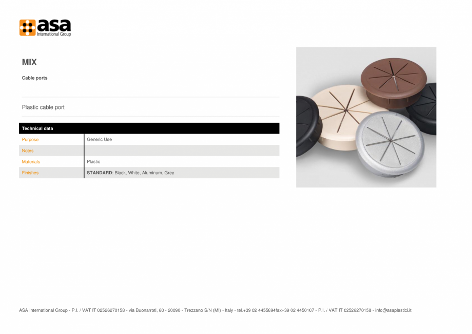 Pagina 1-Porturi de cabluri  ASA Mix Fisa tehnica Engleza MIX
Cable ports

Plastic cable port

Technical data...