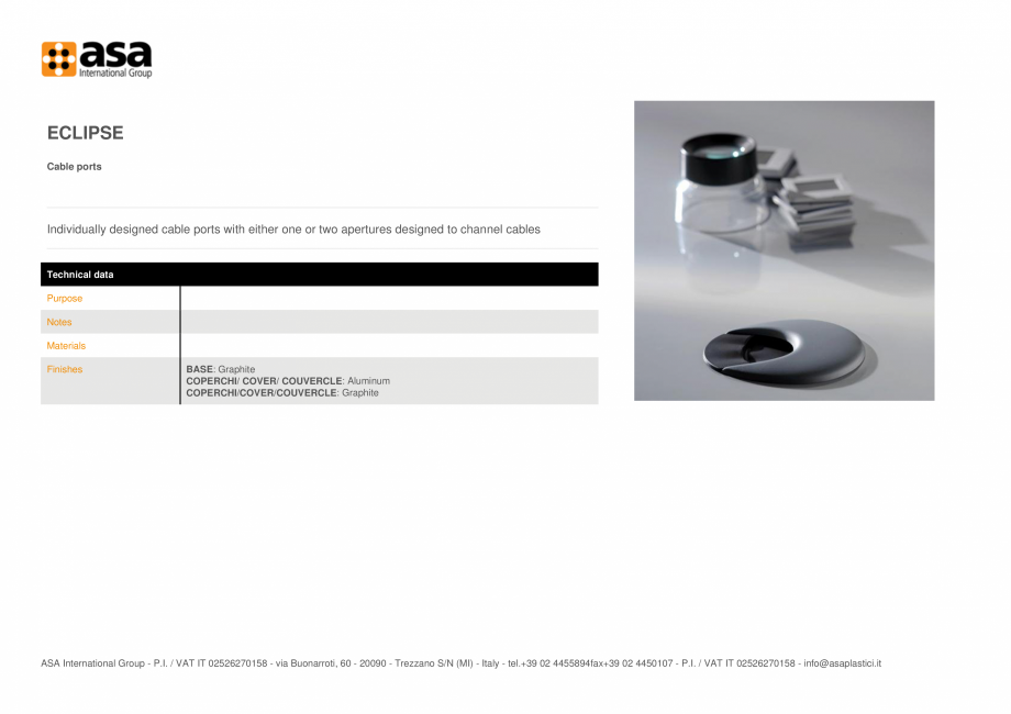 Pagina 1-Porturi pentru cabluri  ASA Eclipse Fisa tehnica Engleza ECLIPSE
Cable ports

Individually designed ...