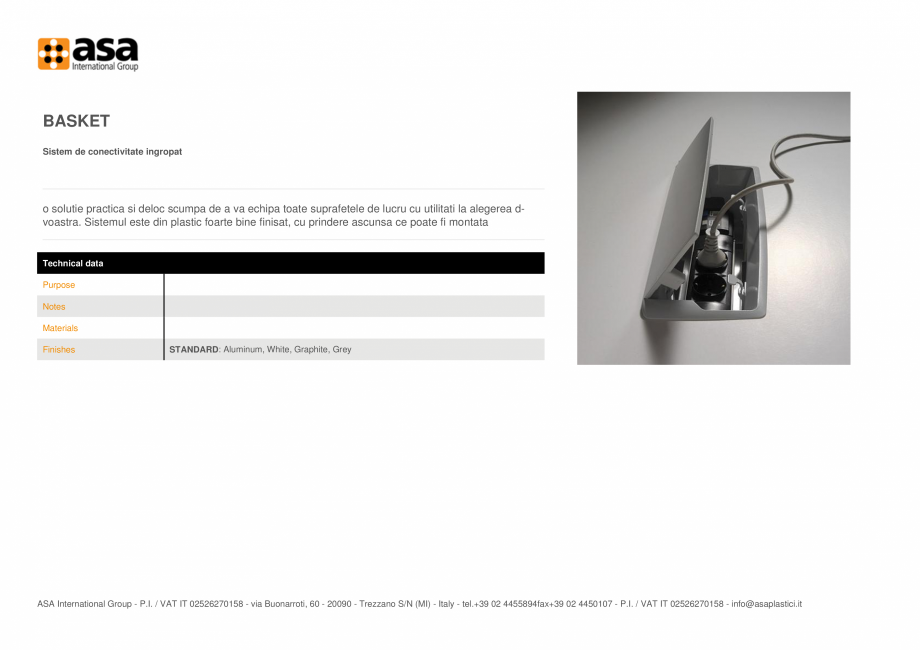 Pagina 1-Sistem de conectivitate ingropat  ASA Basket Fisa tehnica Engleza BASKET
Sistem de conectivitate...
