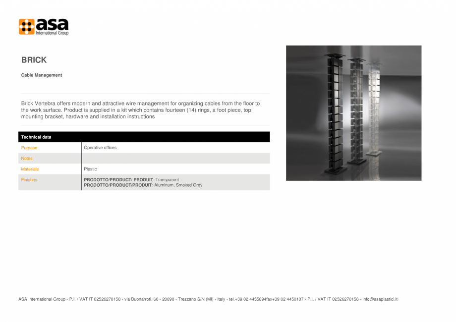 Pagina 1-Sistem de management al cablurilor ASA Brick Fisa tehnica Engleza BRICK
Cable Management

Brick...