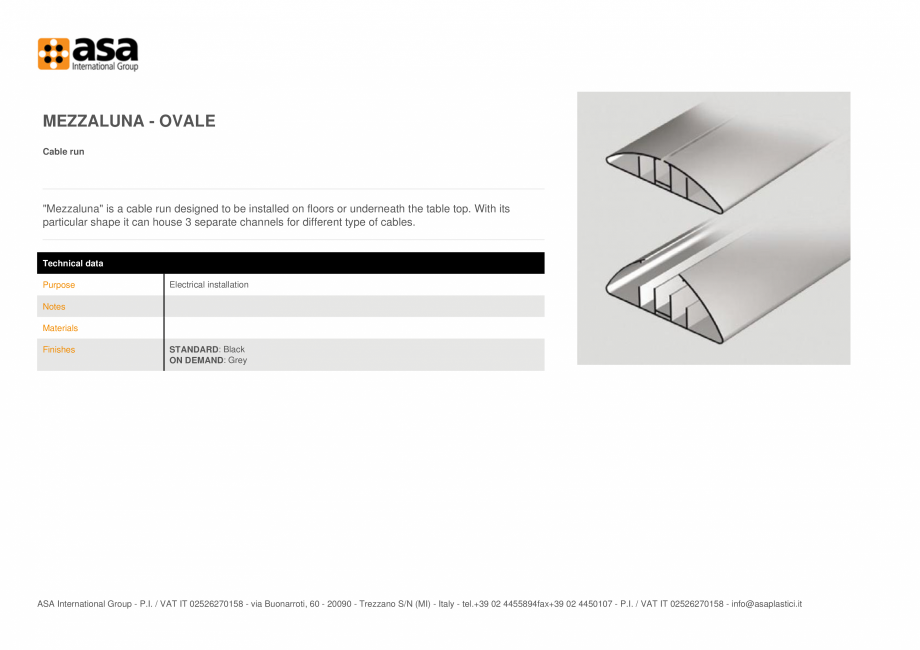 Pagina 1-Sistem de management al cablurilor  ASA Mezzaluna - ovale Fisa tehnica Engleza MEZZALUNA - OVALE...