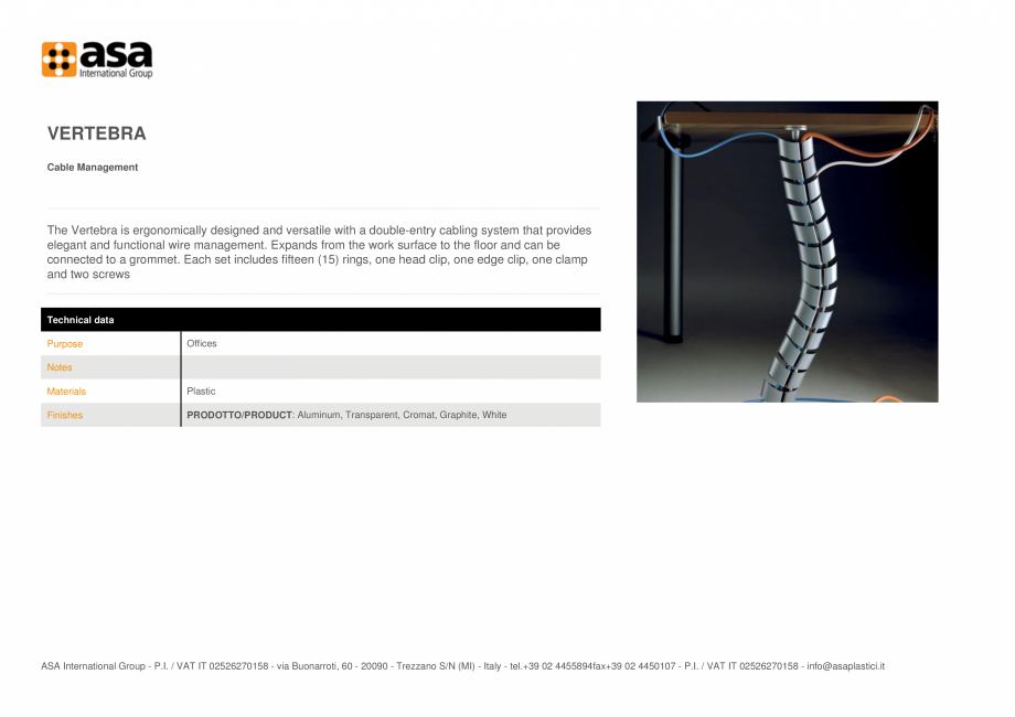 Pagina 1-Sistem de management al cablurilor  ASA Vertebra Fisa tehnica Engleza VERTEBRA
Cable Management

The...