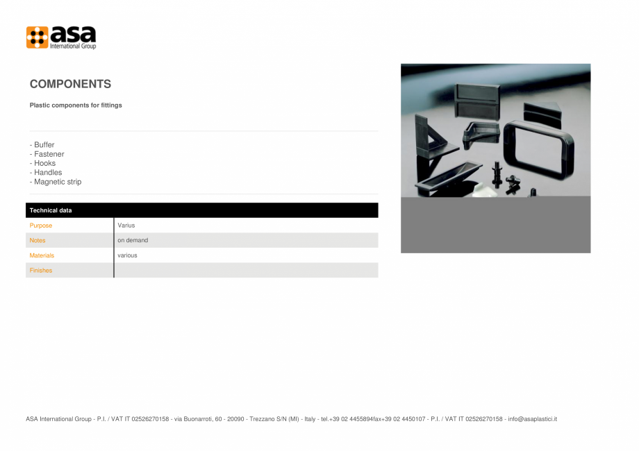 Pagina 1-Componente din plastic pentru racorduri  ASA Components Fisa tehnica Engleza COMPONENTS
Plastic...