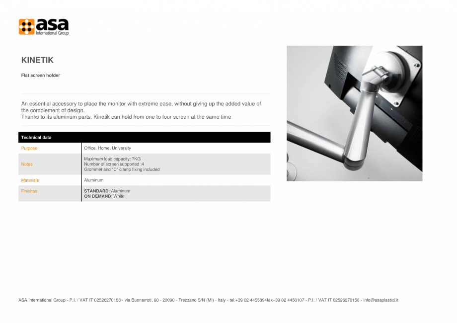 Pagina 1-Suport pentru ecran plat  ASA Kinetik Fisa tehnica Engleza KINETIK
Flat screen holder

An essential ...