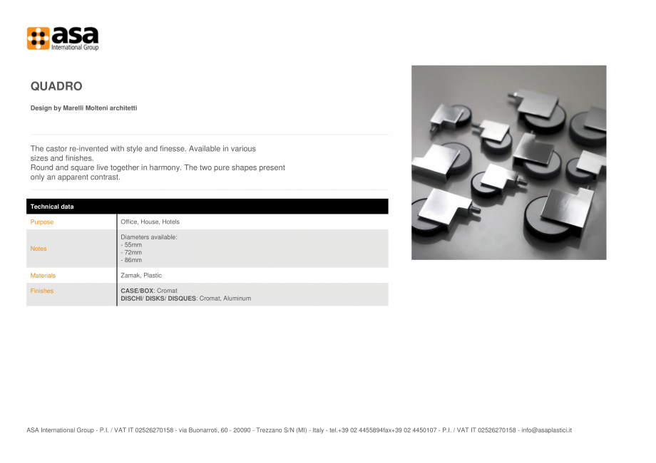 Pagina 1-Rotita ASA Quadro Fisa tehnica Engleza QUADRO
Design by Marelli Molteni architetti

The castor...