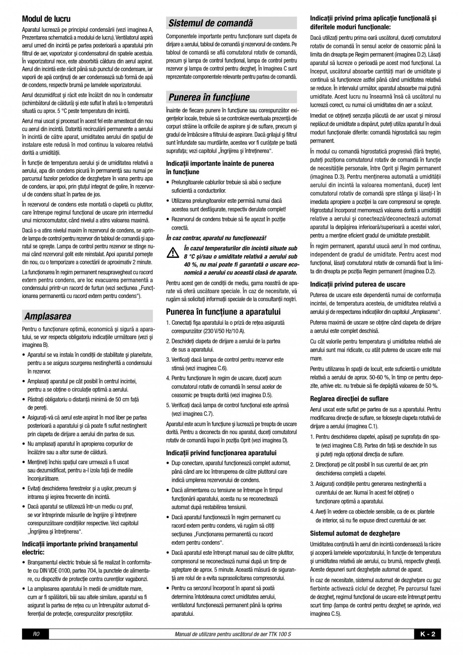 Pagina 3 - Dezumidificator casnic TROTEC Germany TTK 100 Instructiuni montaj, utilizare Romana jma...