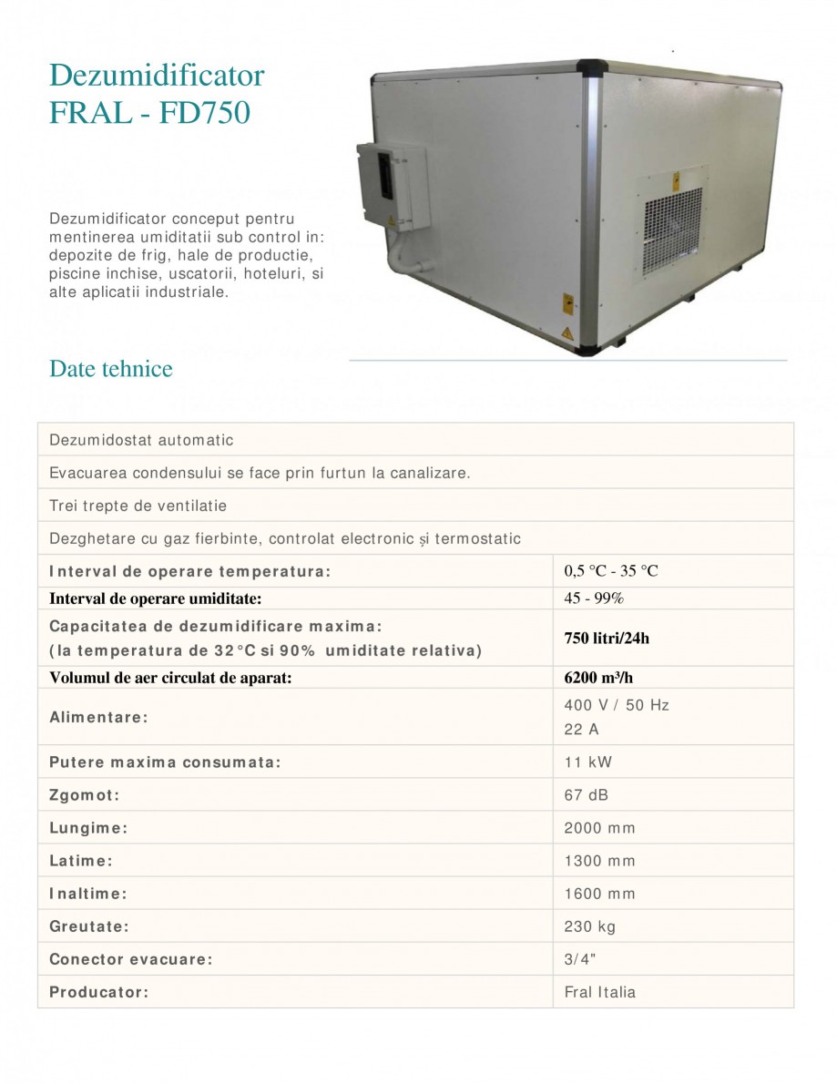 Pagina 1 - Dezumidificator industrial FRAL FD 750 Fisa tehnica Romana Dezumidificator FRAL - FD750...