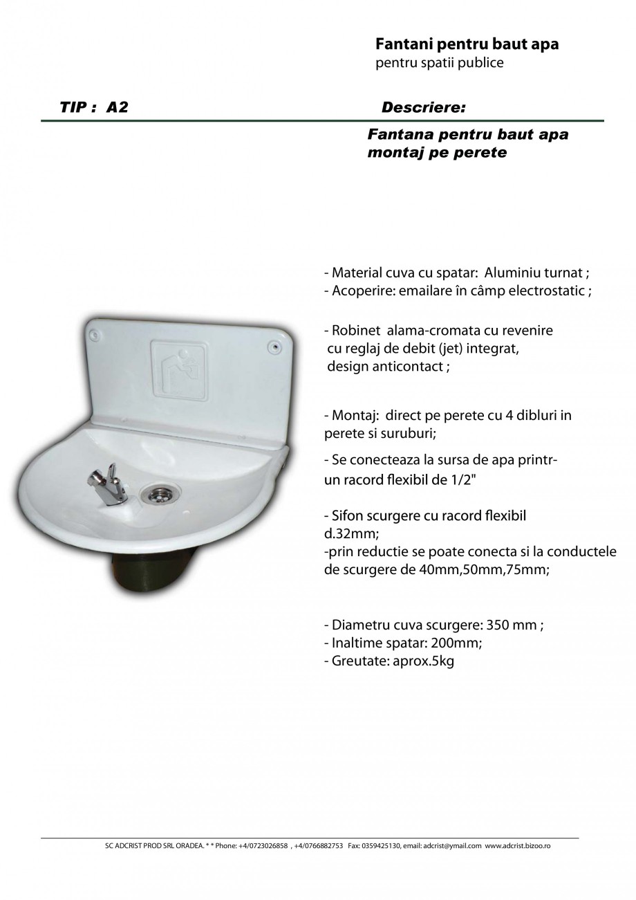 Fantana Pentru Baut Apa Montaj Pe Perete Adcrist A2 Fisa Tehnica