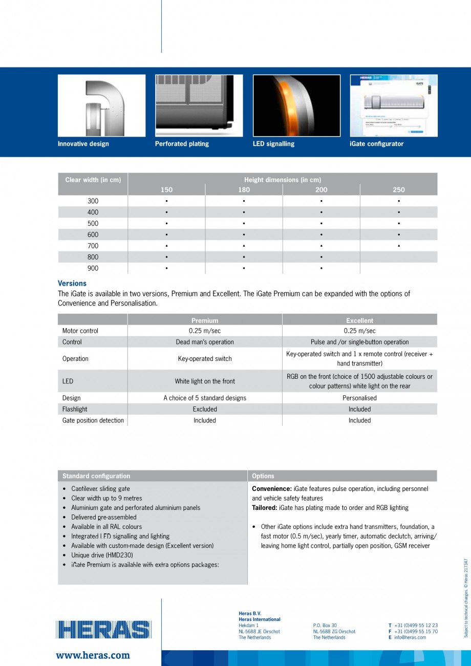 Pagina 2-Porti de acces culisante HERAS IGATE Fisa tehnica Engleza r
juiste verwerking.

Clear width (in cm)
...