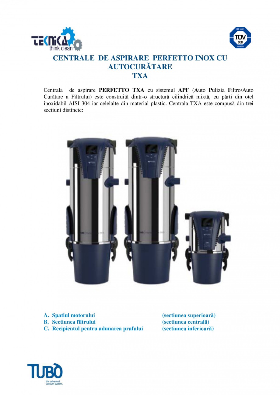Pagina 1-Centrale de aspirare Perfeto Inox cu autocuratare TUBO TX1A, TX3A, TX4A Catalog, brosura Romana...