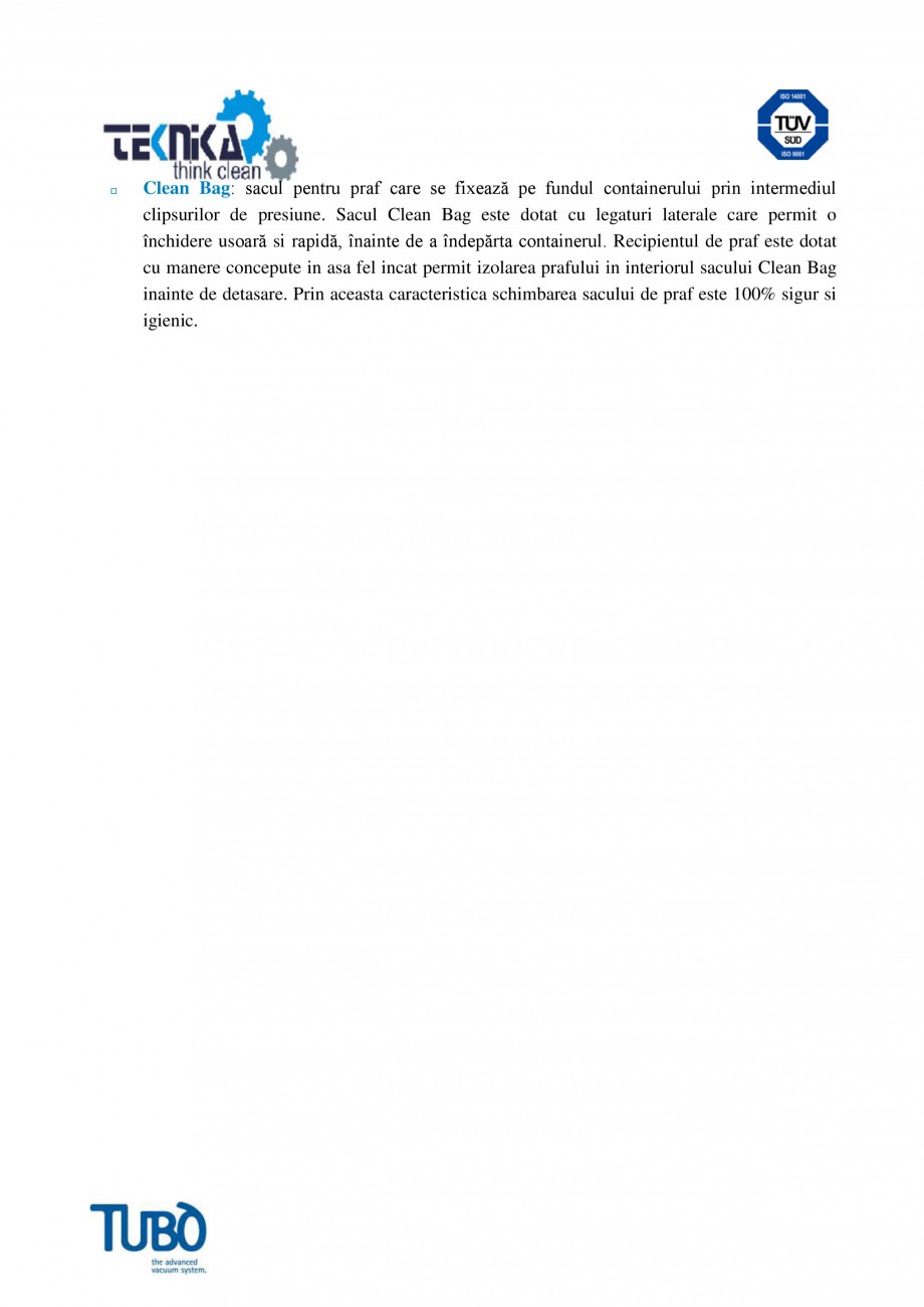 Pagina 4 - Aspirator central TUBO TP2A Fisa tehnica Romana il interventiile de întretinere si...