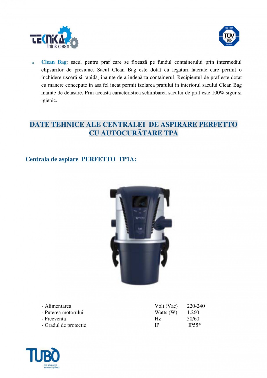 Pagina 4 - Centrale de aspirare Perfeto cu autocuratare TUBO TP1A, TP2A, TP3A, TP4A Catalog, brosura...