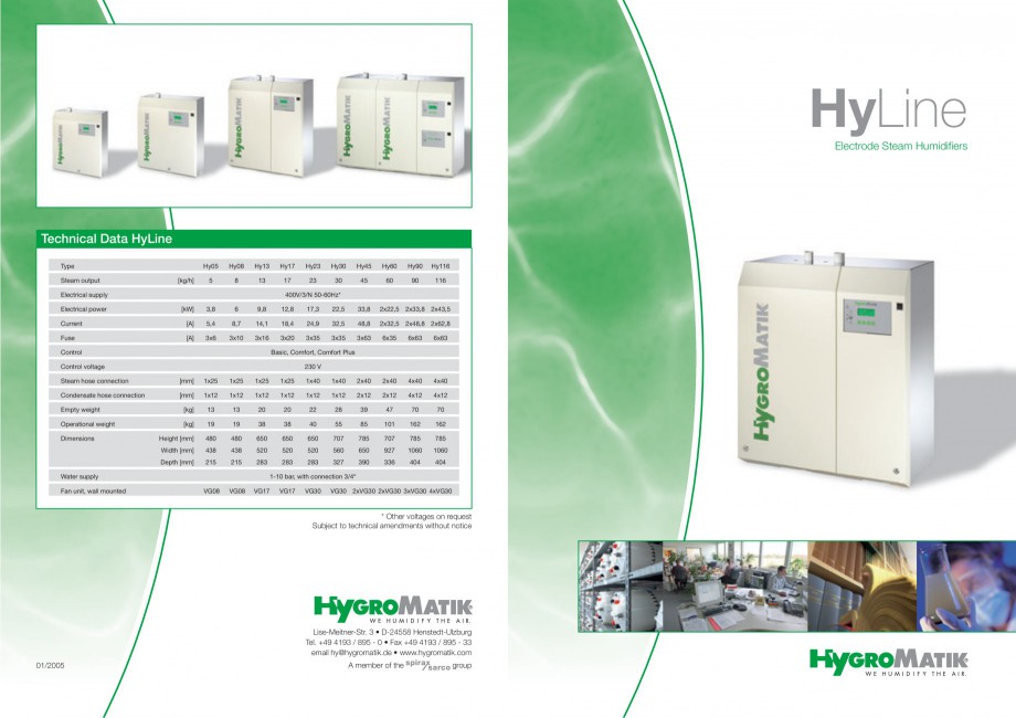 Pagina 1-Umidificator cu aburi HYGROMATIK HyLine Fisa tehnica Engleza HyLine
Electrode Steam Humidifiers
...