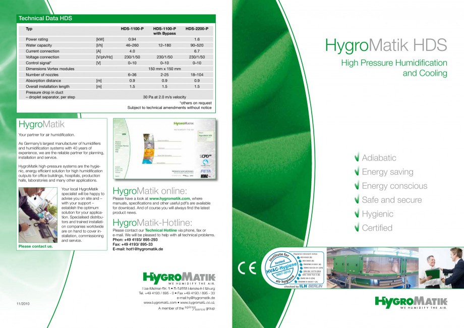 Pagina 1-Umidificator cu atomizare HYGROMATIK HDS Fisa tehnica Engleza Technical Data HDS
Typ

HDS-1100-P
...