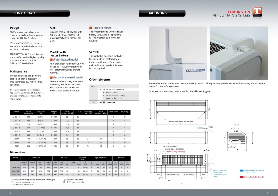 Pagina 4-Perdea de aer pentru spatii comerciale si birouri TEDDINGTON L-SERIES Fisa tehnica Engleza er-heated...