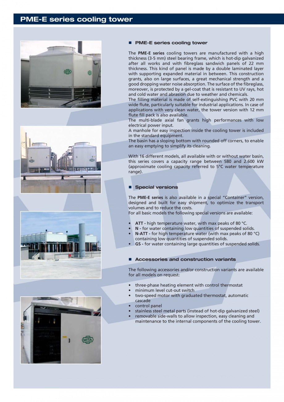 Pagina 2-Turnuri de racire cu circuit deschis MITA PME-E Fisa tehnica Engleza ctrical power input.
A manhole ...