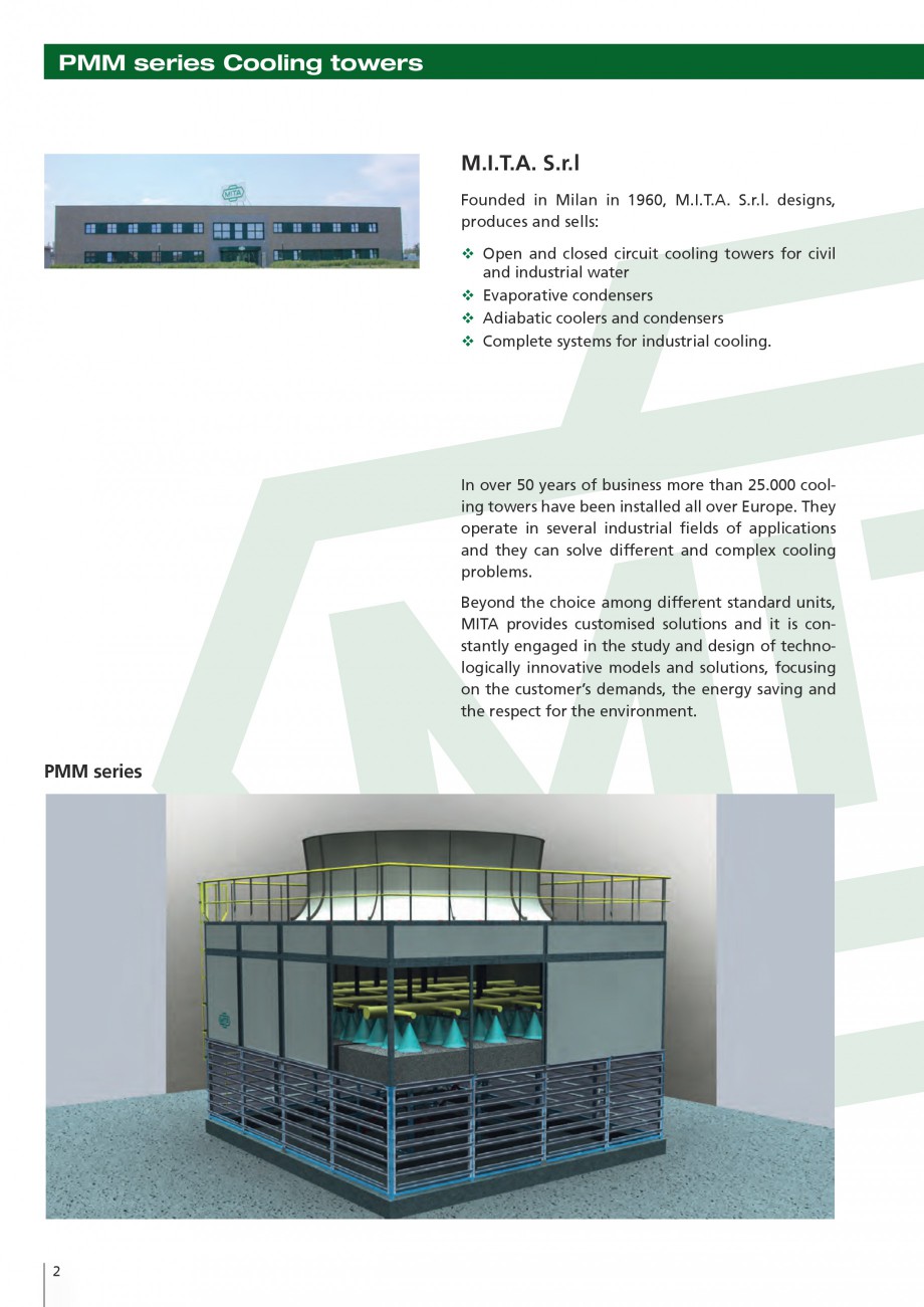 Pagina 2-Turnuri de racire cu circuit deschis MITA PMM Fisa tehnica Engleza ules
�	 Capacity from 2.6 to 14...