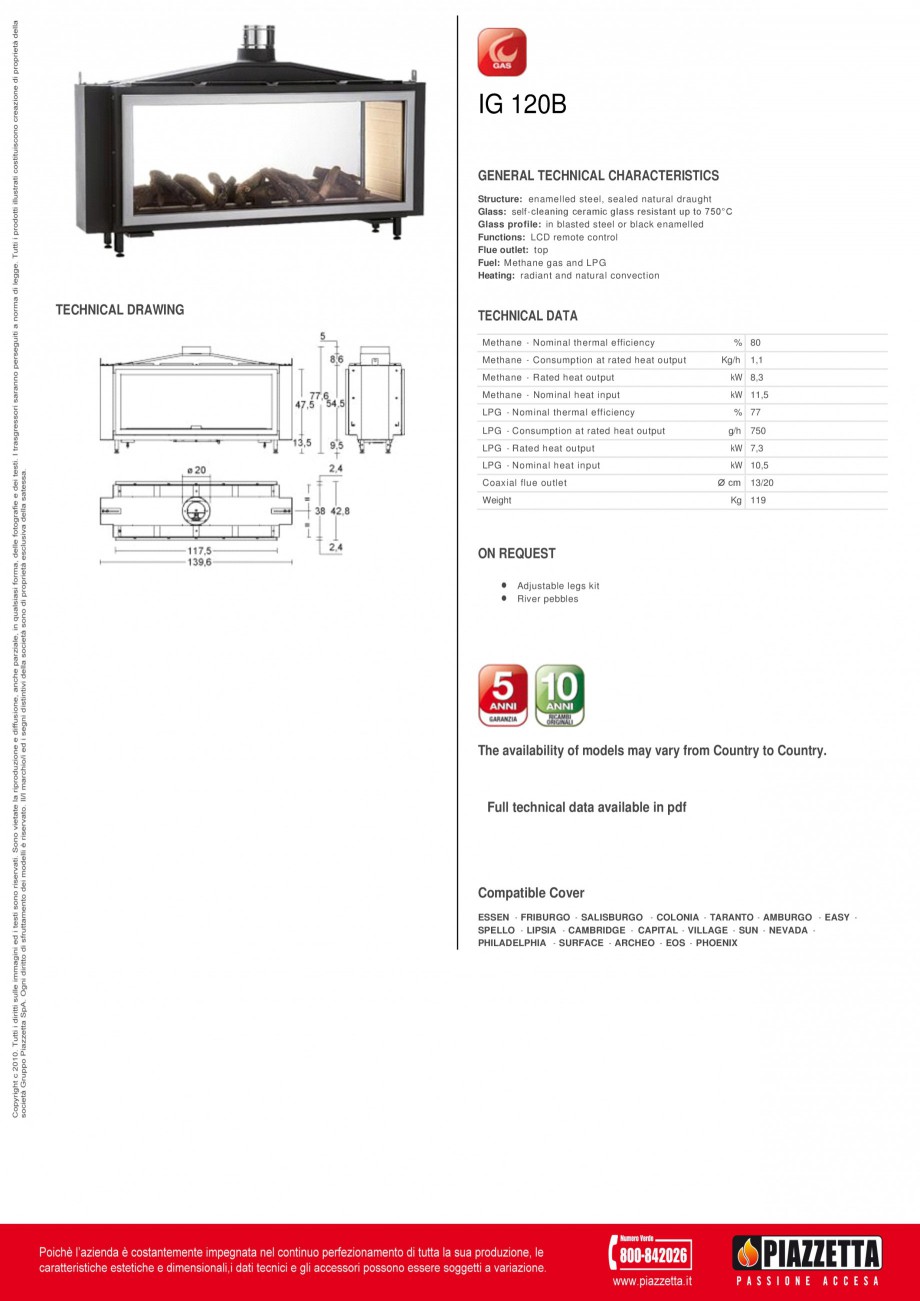 Pagina 1-Focar Piazzetta IG-120B Fisa tehnica Engleza IG 120B
GENERAL TECHNICAL CHARACTERISTICS
Structure:...
