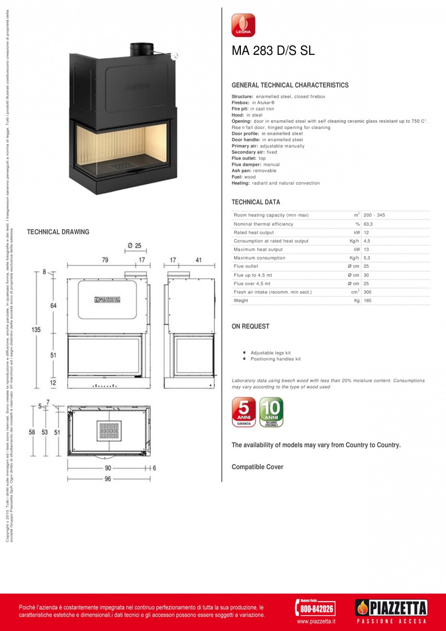 Pagina 1-Focar Piazzetta M 283 DS SL Fisa tehnica Engleza MA 283 D/S SL
GENERAL TECHNICAL CHARACTERISTICS...