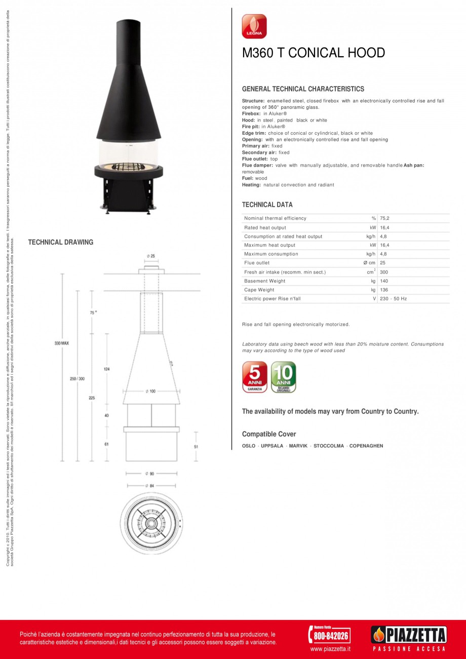 Pagina 1-Focar Piazzetta M 360 T Fisa tehnica Engleza M360 T CONICAL HOOD
GENERAL TECHNICAL CHARACTERISTICS...