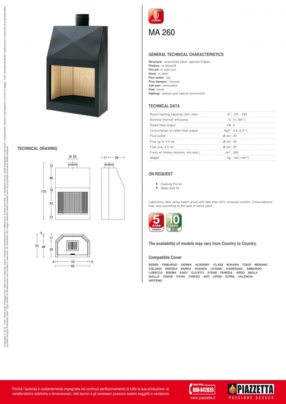 Pagina 1-Focar  Piazzetta MA 260 Fisa tehnica Engleza MA 260
GENERAL TECHNICAL CHARACTERISTICS
Structure:...