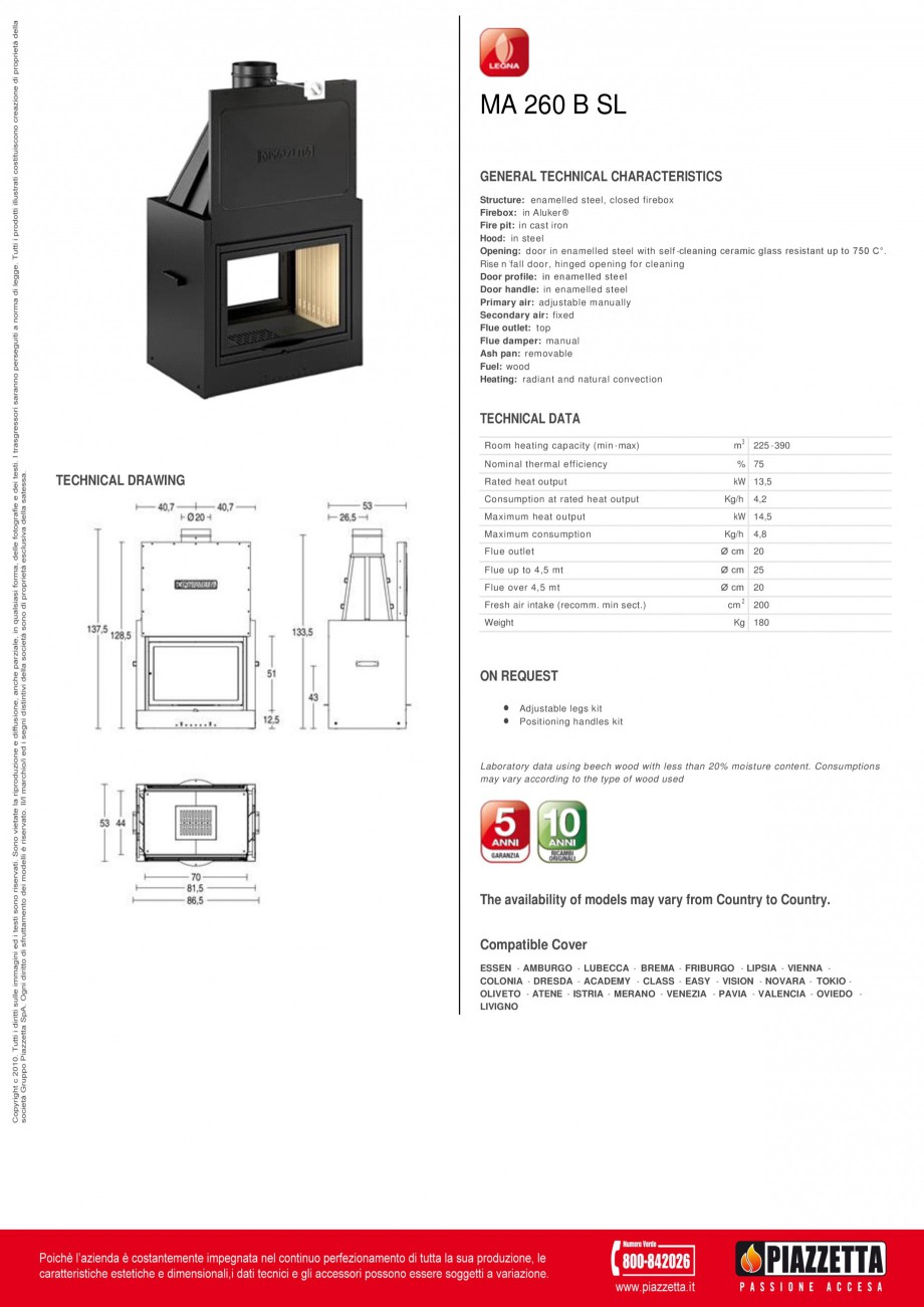 Pagina 1-Focar Piazzetta MA 260 SL B Fisa tehnica Engleza MA 260 B SL
GENERAL TECHNICAL CHARACTERISTICS...