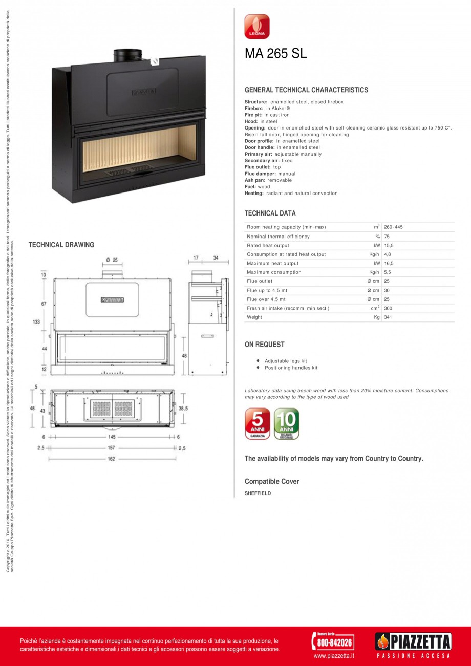 Pagina 1-Focar Piazzetta MA 265 SL Fisa tehnica Engleza MA 265 SL
GENERAL TECHNICAL CHARACTERISTICS...
