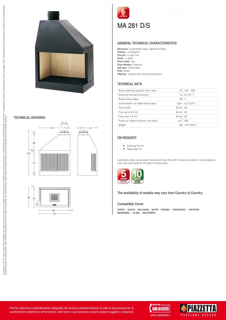 Pagina 1-Focar Piazzetta MA 281 DS Fisa tehnica Engleza MA 281 D/S
GENERAL TECHNICAL CHARACTERISTICS...